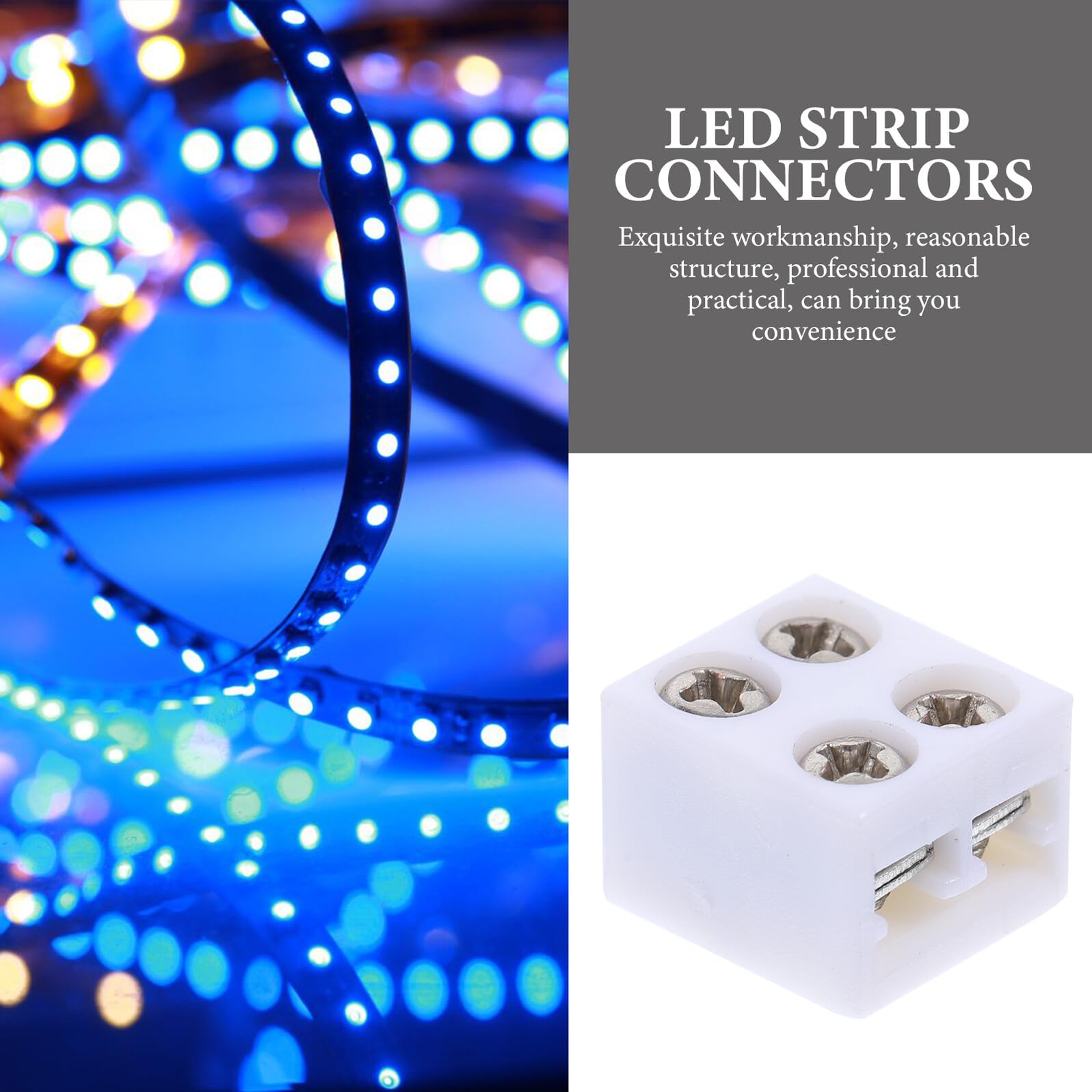 Kit de Conectores para Tiras de Luces LED de 2 Pines y 8 Mm Diseño de Tornillo, Compatible Luces LED de 5v/12v/24v y Cables 16-22awg, 50 Piezas de Plástico Blanco