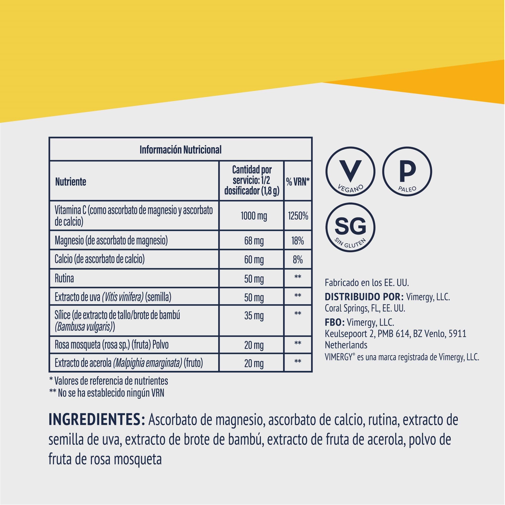 Vimergy Micro-C Immune Power* – 250g, 139 Porciones – Vitamina C en Polvo, 1000 mg – Ácido Ascórbico Amortiguado – Fórmula Vegana Sin Gluten