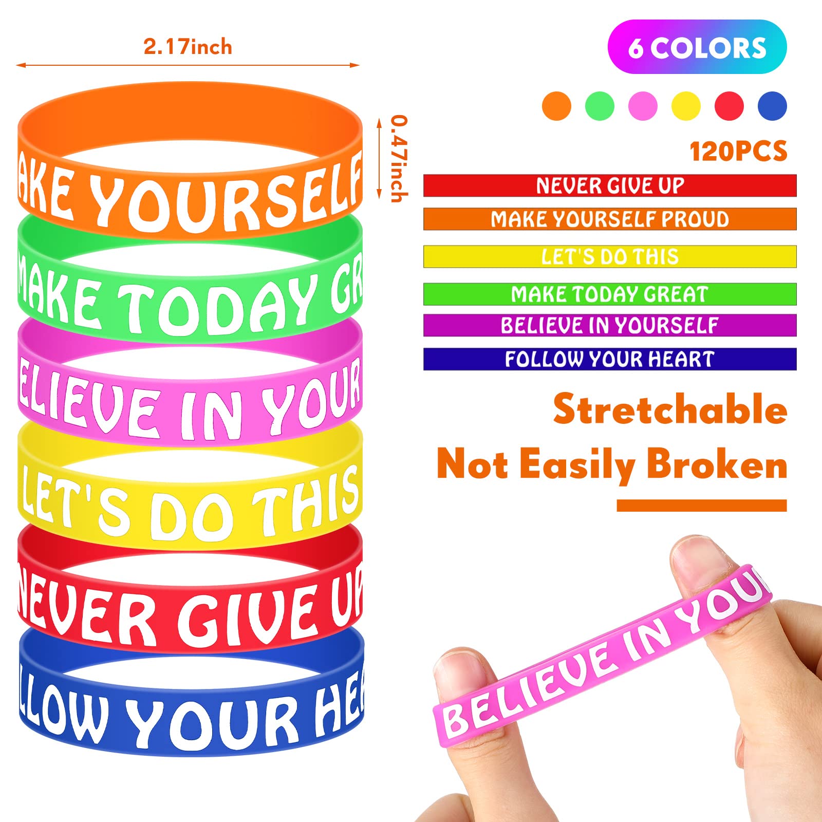 Lenwen 120 Pcs Motivational Quote Rubber Bracelets for Kids, Back to School Gifts Positive Sayings Accents Inspirational Silicone Bracelets for Classroom Students Birthday Party Favors (Bright Color)