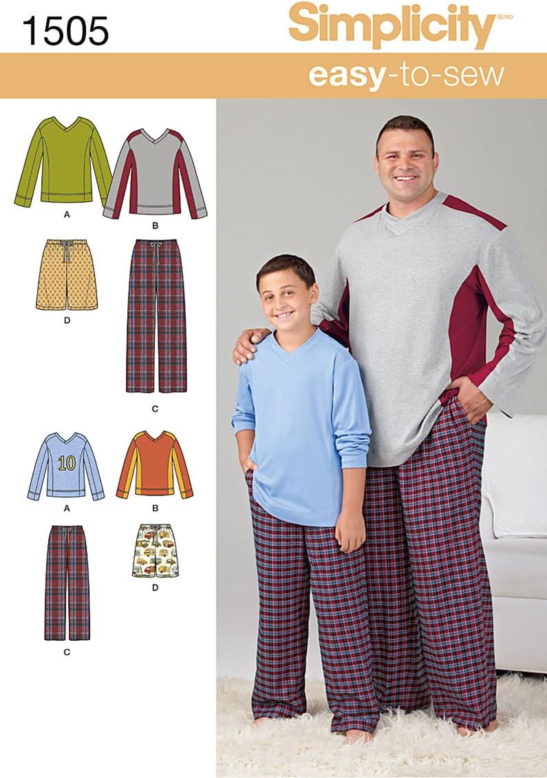 Simplicity 1505 Easy-to-Sew Husky Boys' & Big & Tall Men's Pajama Sewing Pattern, Child Sizes S-L & Men's Sizes XL-XXXXXL