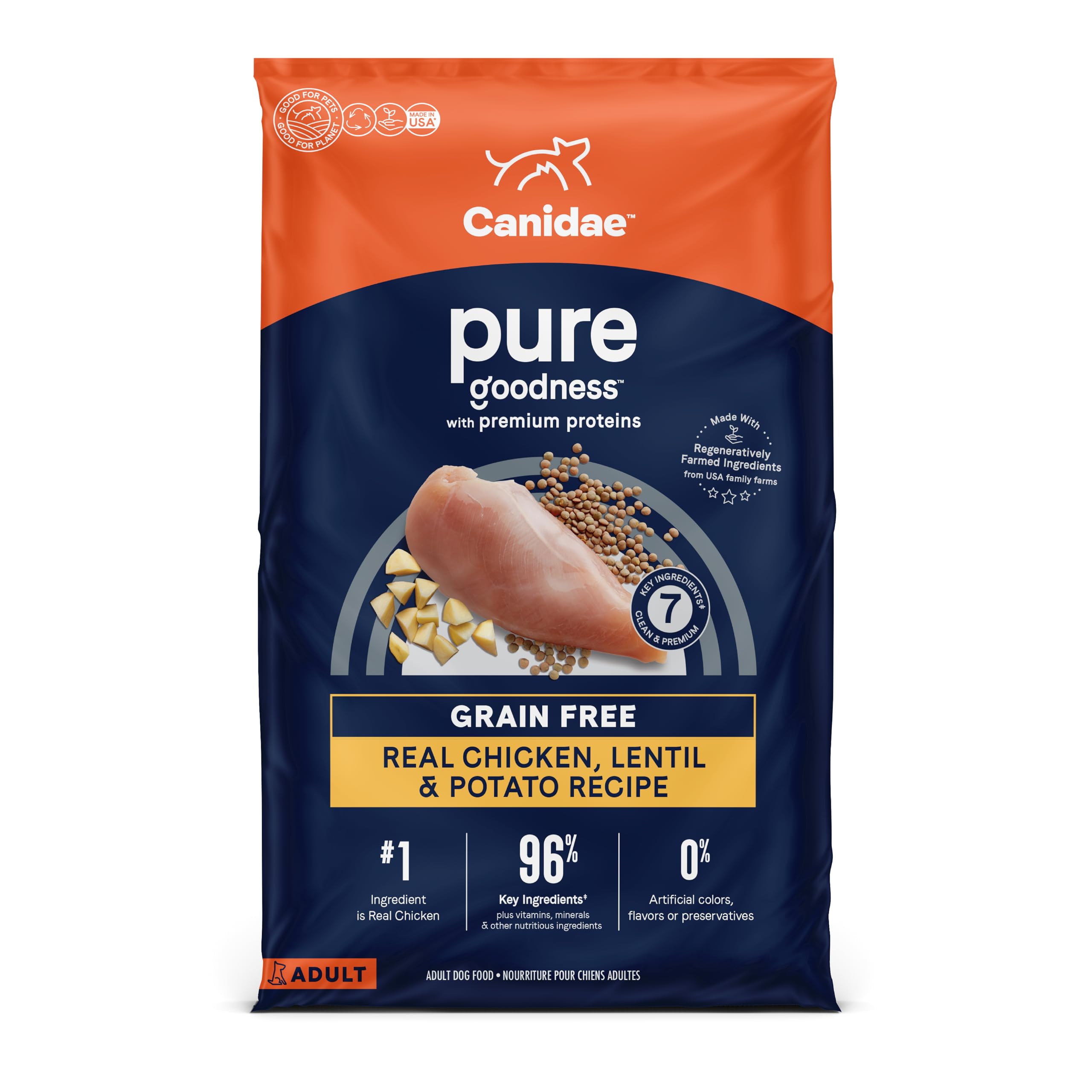 Canidae Pure Limited Ingredient Premium Adult Dry Dog Food, Real Chicken, Lentil & Potato Recipe, 4 lbs, Grain Free