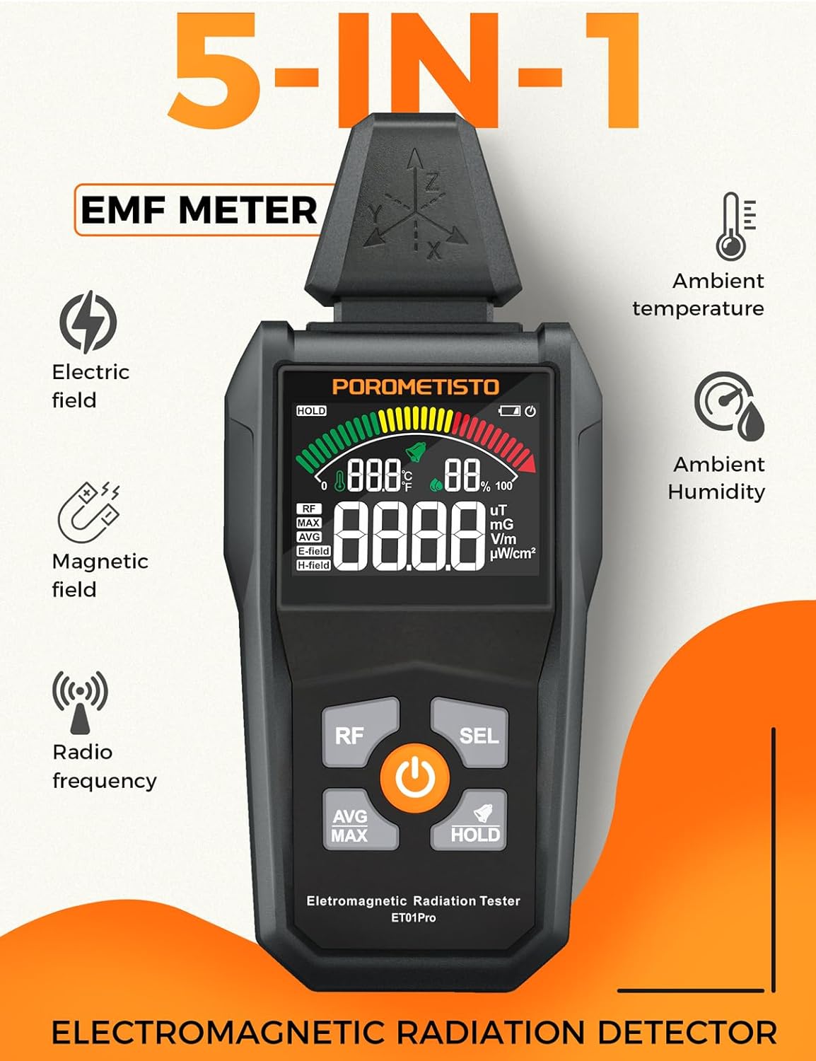 EMF Meter Radiation Detector, ET01Pro EMF Detector, 5-in-1 Electromagnetic Field & Radio Frequency Detector for Home & Office EMF Inspections,Ghost Hunting Equipment - Image 4