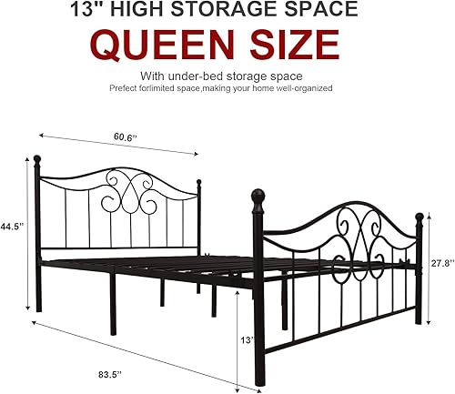 Miniatura 45 de Base de cama de metal Queen con cabecera y estribo, plataforma de granja, marco de cama tamaño Queen para debajo de la cama, no necesita somier y