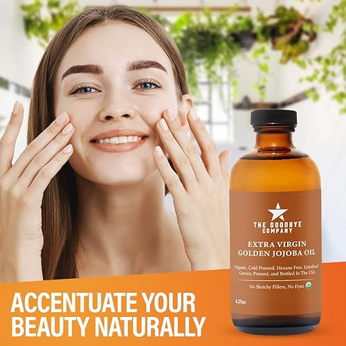 Miniatura 4 de The Goodbye Company Aceite de jojoba dorado extra virgen orgánico USDA  4.25 onzas líquidas aceite de jojoba puro prensado en frío sin refinar