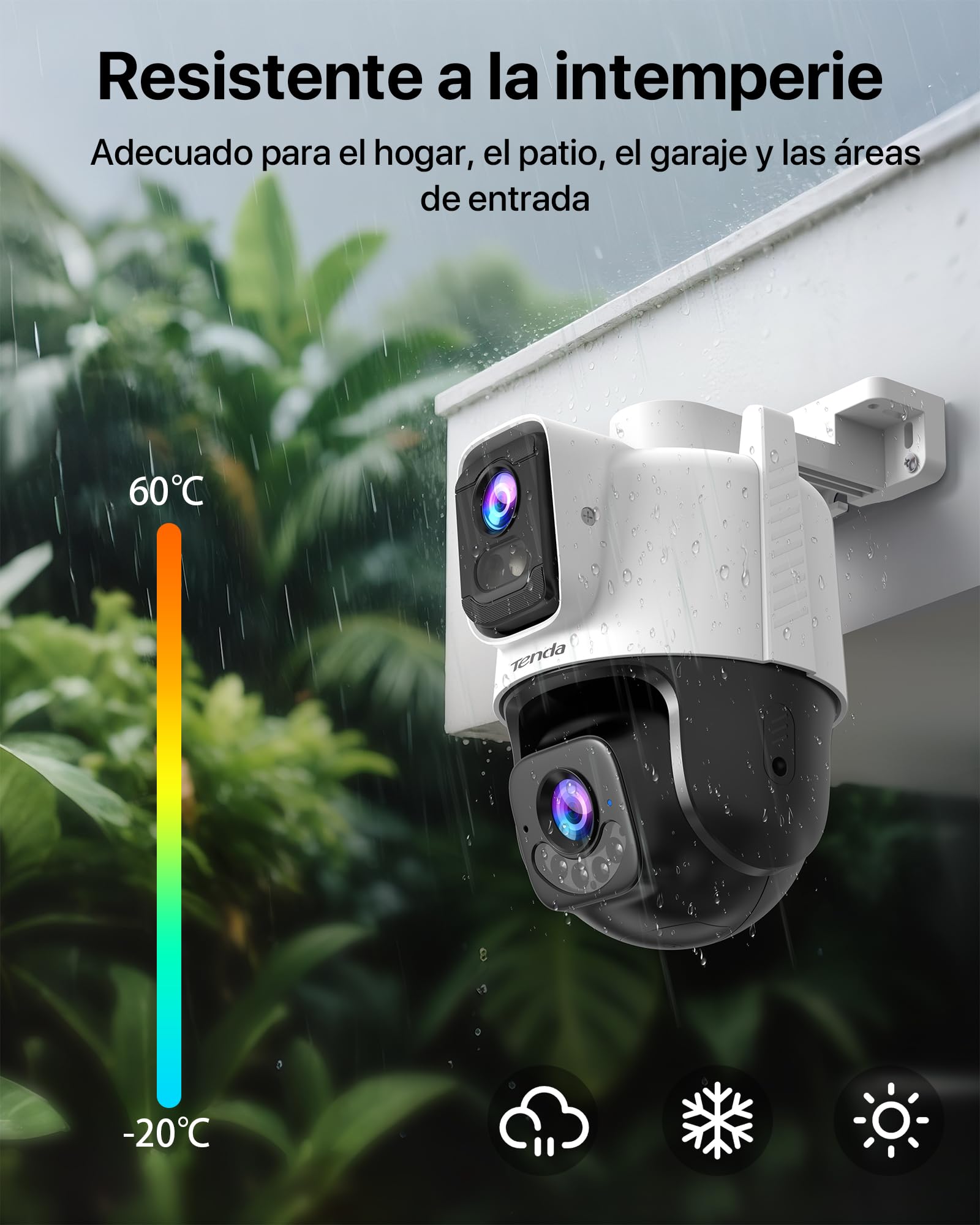 Tenda CH9 Cámara Vigilancia Wifi Exterior con lente dual 2K+2K, Visión nocturna, Camara vigilancia de seguridad, Detección de personas y vehículos, Alerta y Seguimiento automático, Audio bidireccional