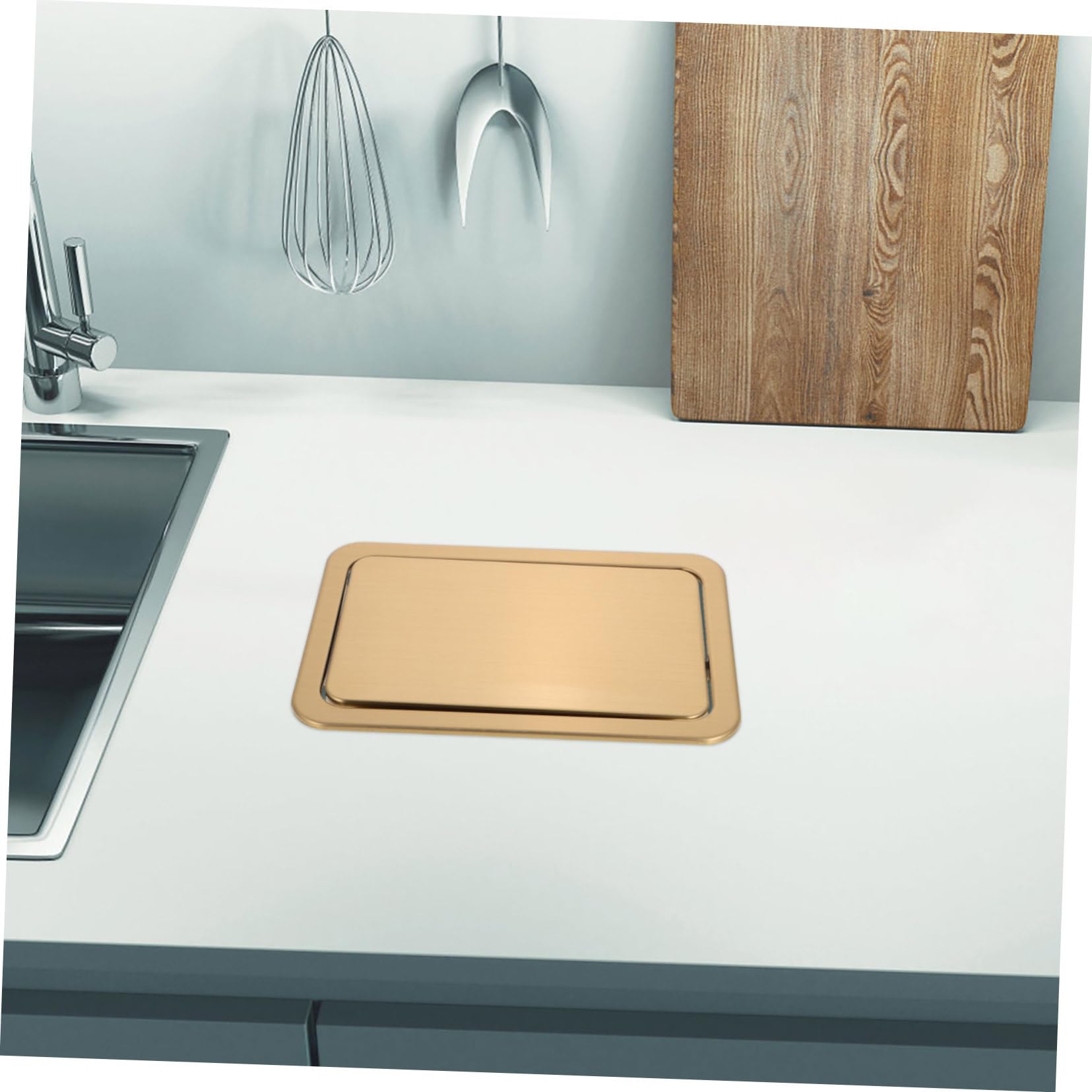 iplusmile Bote de Espacio de Inoxidable Incorporada de Acero de Basura Tapa Diseño Dorado Cubre Ahorrador Fregadero para Cubos de Basura en Cocinas y Restaurantes
