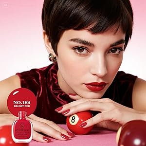 AZUREBEAUTY Red Nail Polish No Gel Quick Dry Gold Foil Glitter 2 Colors Nail Lacquer Natural Fingernail Kit DIY Salon Home Women Gifts 0.34oz