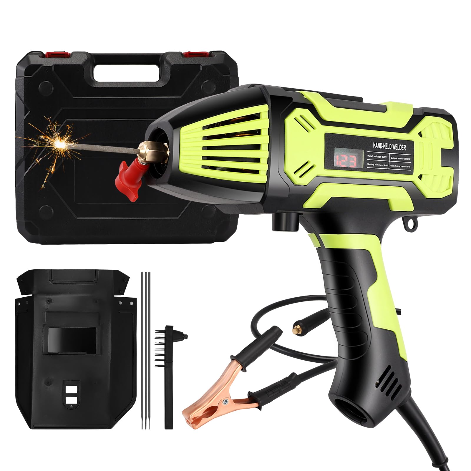 Lichtbogenschweißgerät, 220 V Handschweißgerät mit 6 Variable Stromeinstellungen, 20-200ampfbarem Ausgangsstrom, geeignet für 3/32 "-1/8" (2,4-3,2 mm) Schweißstangen (grün)
