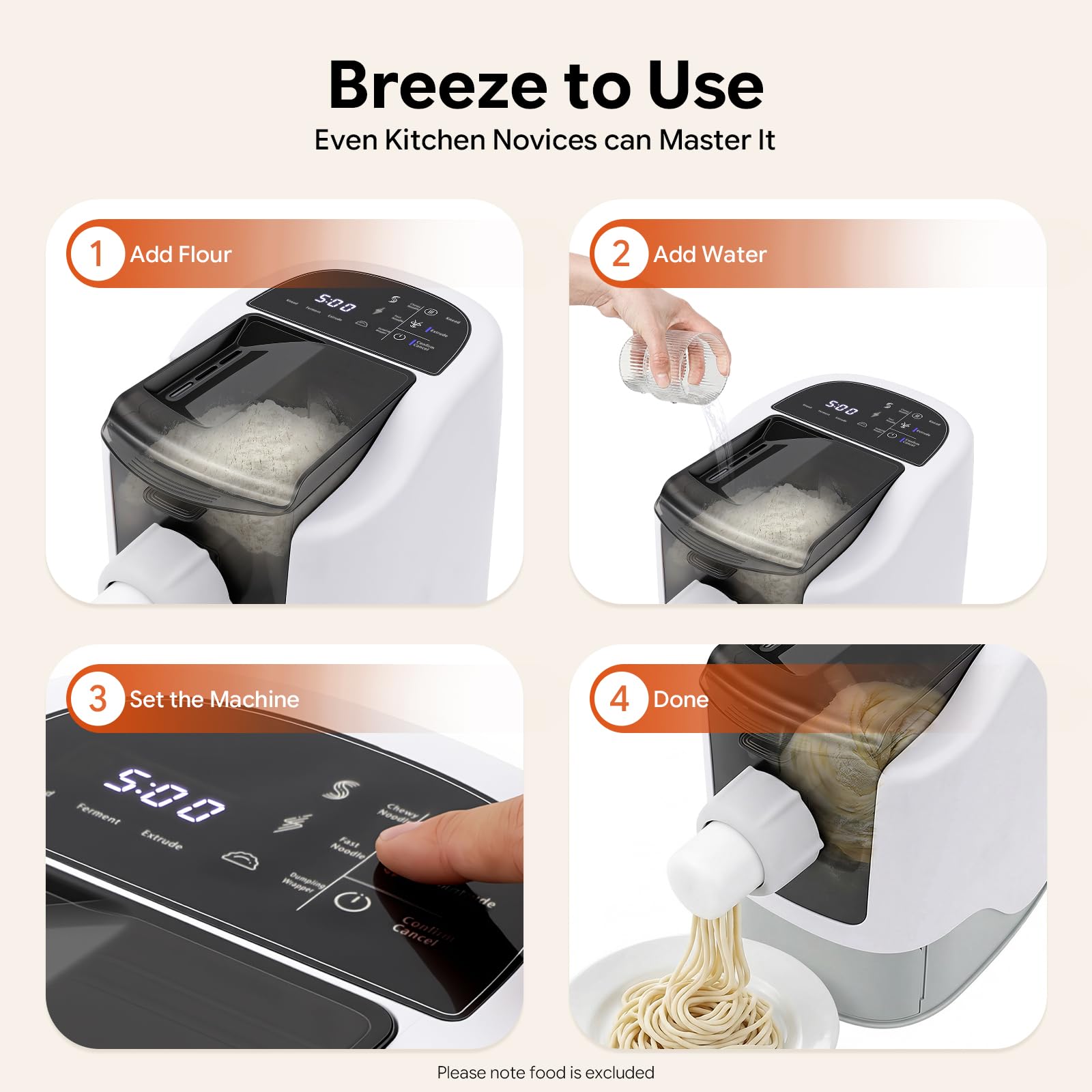 Pastamania Machine à pâtes électrique automatique 260 W avec 13 moules, capacité de 500 g, écran LED, multifonction pour la maison