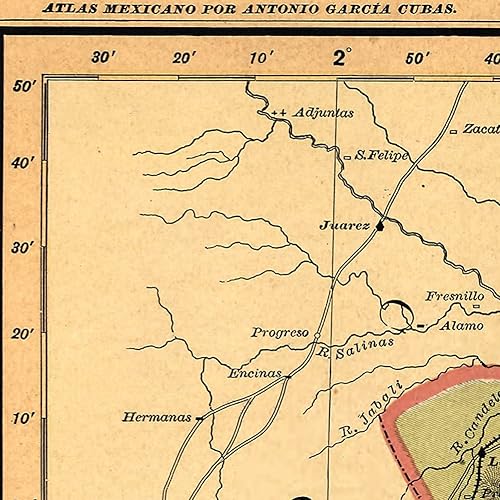 Miniatura 7 de Antiguos Maps Estado Libre y Soberano de Nuevo León de Atlas Mexicano circa 1884 - Póster artístico vintage para pared, 24 x 30 pulgadas (24.016 x
