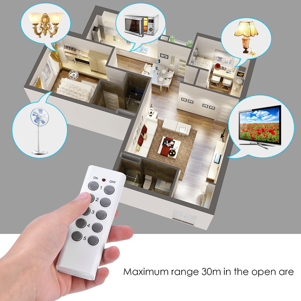 DEWIN Gniazda wtykowe z pilotem zdalnego sterowania, 5 sztuk, Smart Wireless Control, gniazdko ścienne, przełączniki, kompatybilne z wtyczkami UE z 2 pilotami
