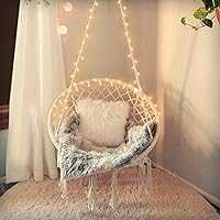 KASHAN Macrame Hanging Hammock Chair Swing with Lights & Hardware - 550lbs Capacity for Bedroom, Patio, Garden