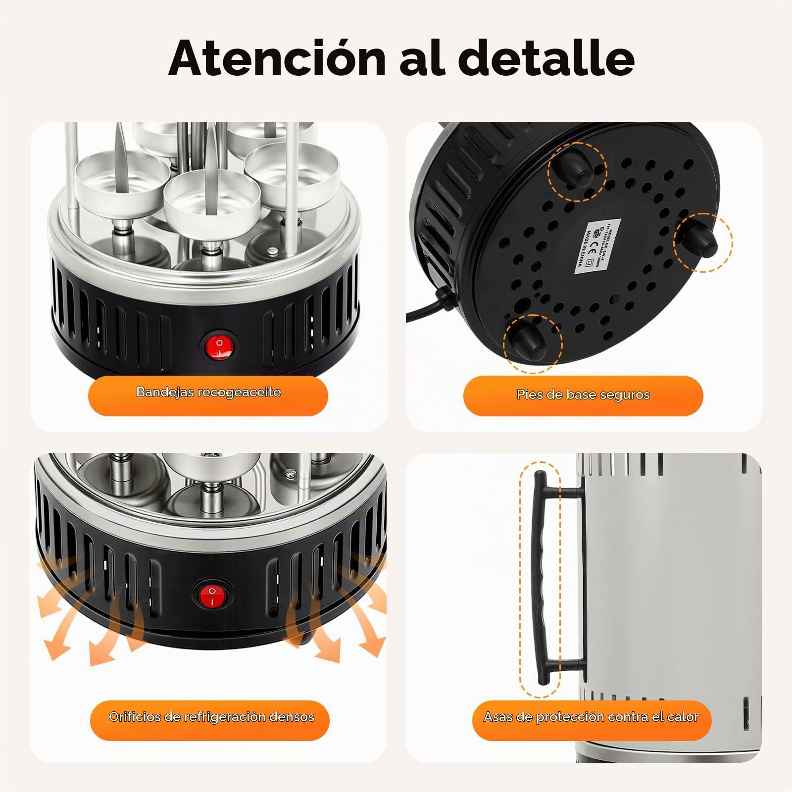 Parrilla eléctrica vertical, asador vertical, parrilla eléctrica giratoria, con 5 brochetas, 5 bandejas recogegrasas, para kebabs, shawarma, asador, 20 x 37,5 cm