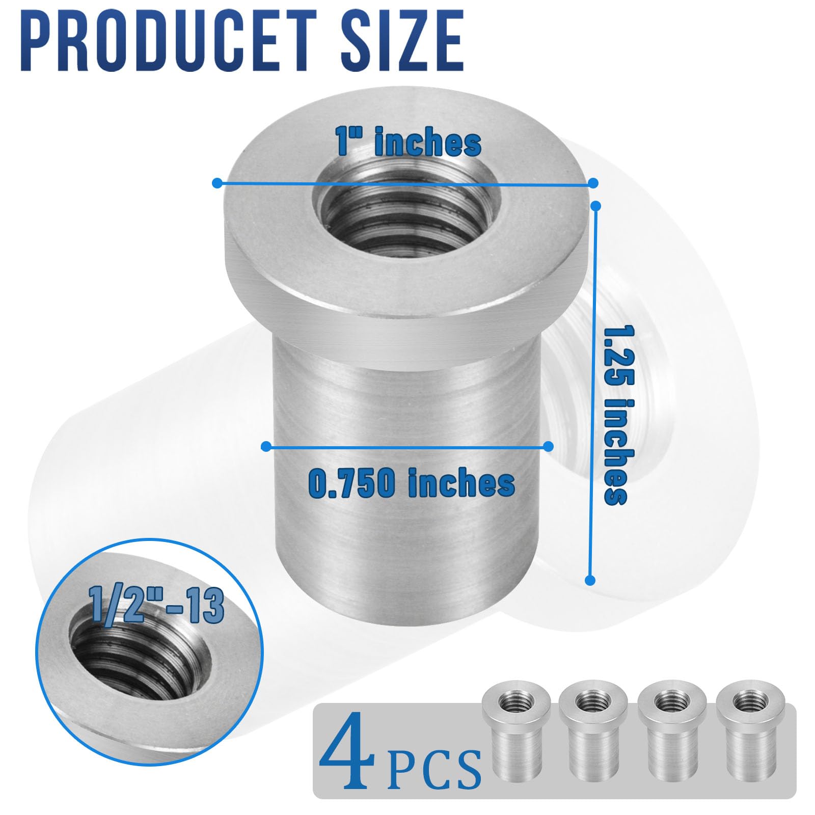 Weld-On Nut 1 2-13 Thread Long Threaded Stepped Female Weld Nut Steel Chassis Mount Tab Pack of 4 — view 3
