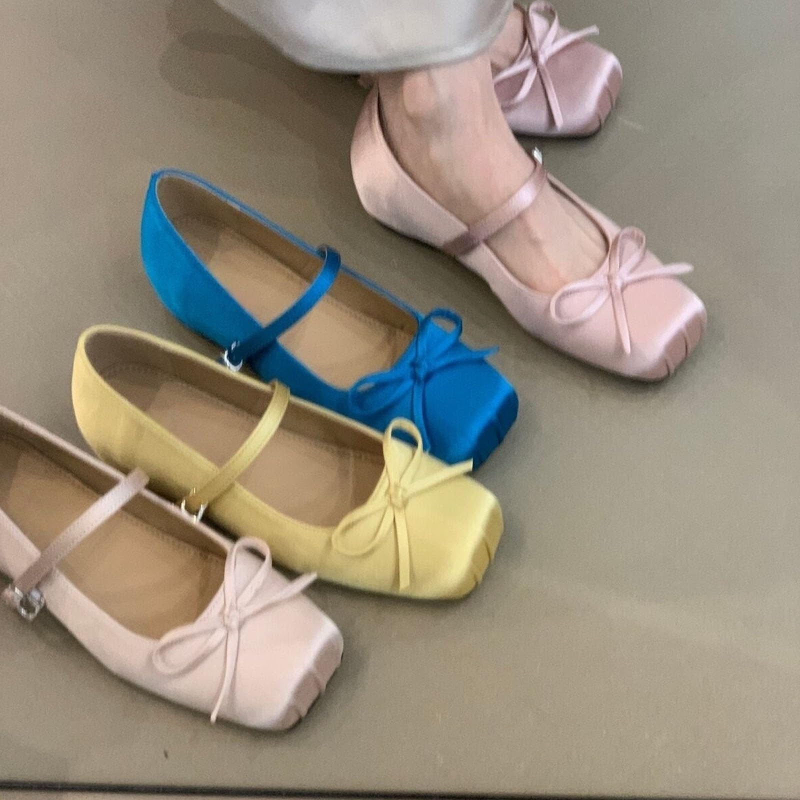 Ballerine Punta Quadrata Fiocco Zeppa Cinturino alla Caviglia