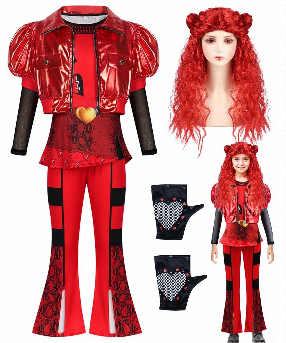 Costume Rise of Red Bambina, Vestito Rise of Red con Giacca Camicia Pantaloni Parrucca, Regalo per Bambino, Costume Rosso per Halloween Carnevale Cosplay