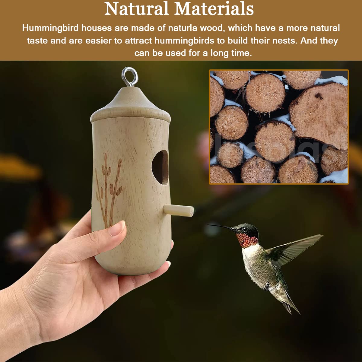Kolibri-Häuser Aus Holz, 3er-Set Mit Hanfseil – 13,5 X 5,1 Cm, Für Garten & Balkon