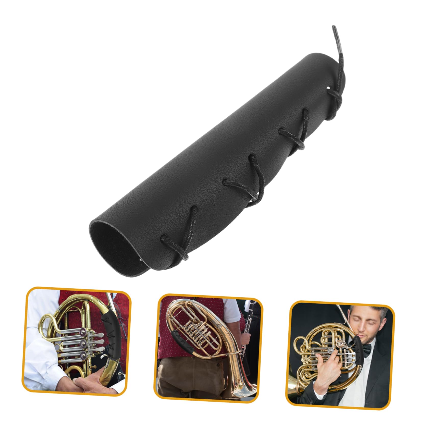 ibasenice Protezione Guardia Antiscivolo per Corno Francese con Cinghia in Pu Nero e Impugnatura Comoda per Strumento Musicale