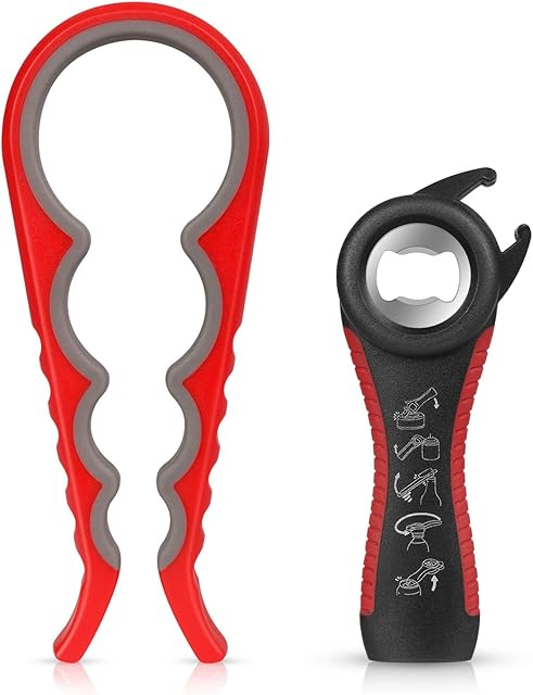 MAEXUS 2-Piece Bottle Opener, Can Opener, Lid Opener, Maexus 5-in-1 Bottle Opener & 4-in-1 Can Opener, Non-Slip Jar Opener, Bottle Opener for Seniors with Arthritis