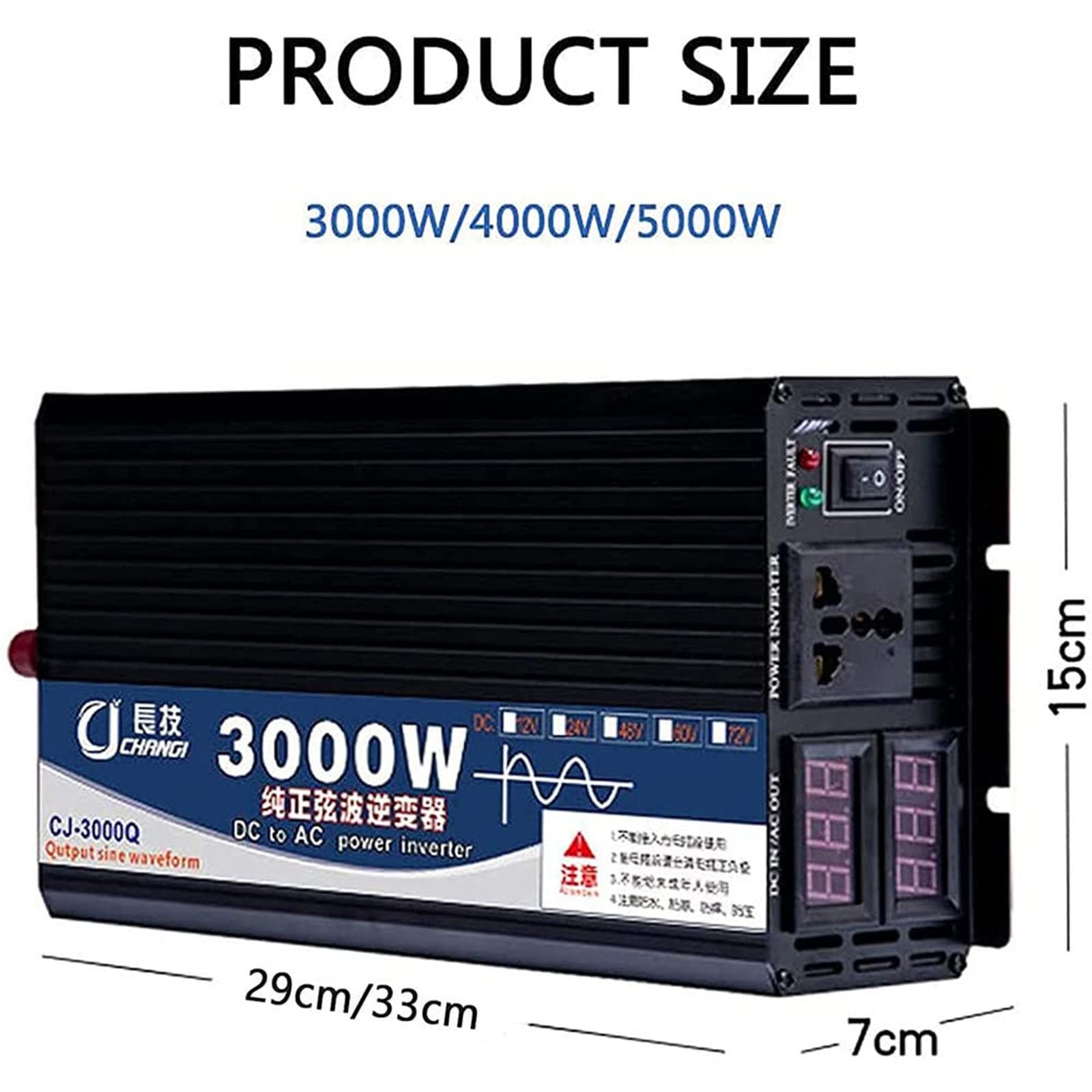JINTAOMA Inverter di Alimentazione per Auto, Inverter a Onda sinusoidale Pura Convertitore automobilistico a Onda sinusoidale da DC 12V a AC 240V Alimentatore da Viaggio per Laptop,3000W-60Vto110V
