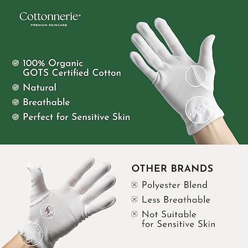 Miniatura 21 de Cottonnerie Guantes de algodón originales para manos secas para dormir, guantes hidratantes durante la noche, guantes hidratantes de manos, guantes
