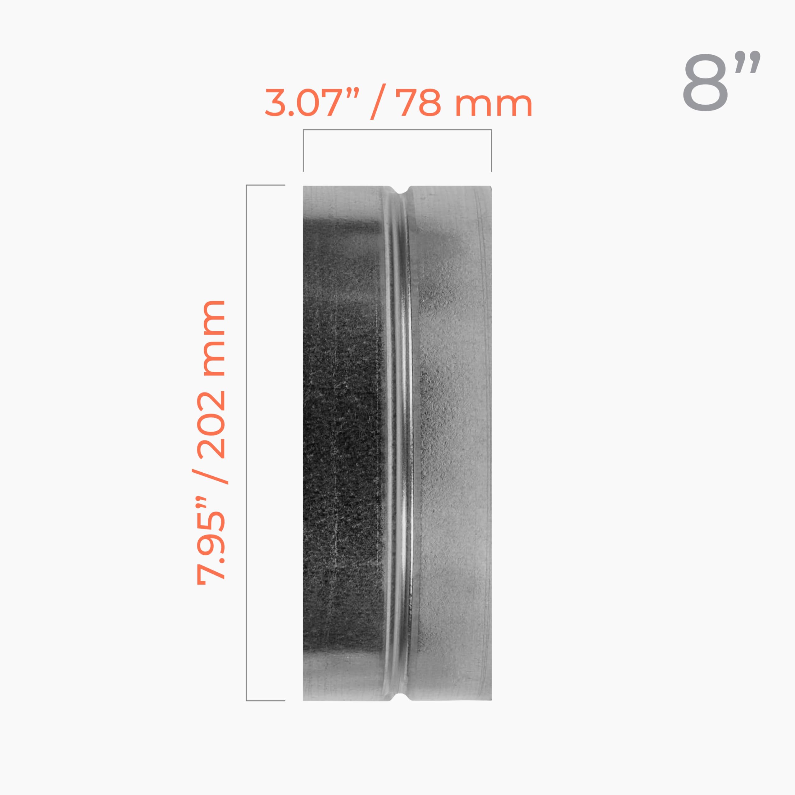 Ocynkowane metalowe złącze kanałowe - dopasowanie 20 cm - okrągłe złącze i przedłużenie rury wentylacyjnej - dostępne w różnych rozmiarach do dopasowania