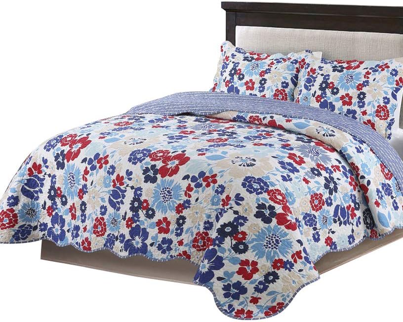 Disperse Printing Quilt Set Queen/Full Size -3-Piece Bedspread -Microfiber Blue Paulo Coverlet Set