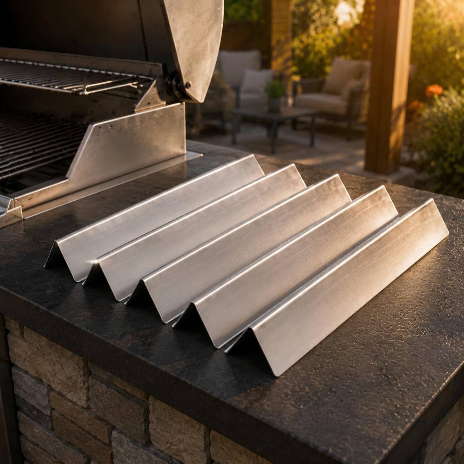 Barbecue Burner Cover Ersatz Brennerabdeckung Flammenblech Aromaschiene Hitzeschild aus 304 Edelstahl mit Dreieckiger Faltkonstruktion zur