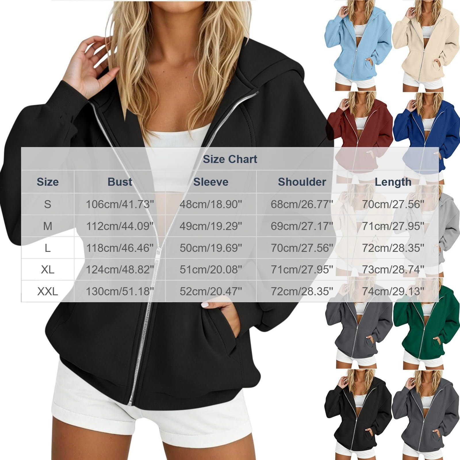 Hoodie Damen Oversize Sweatjacke Lässige Strickjacke Zip Cardigan Elegant Damen-Jacken Übergang Strickjacken Freizeit Outerwear Casual Damenstrickjacke Bequem Herbstmantel Mode Oberbekleidung S-XXL