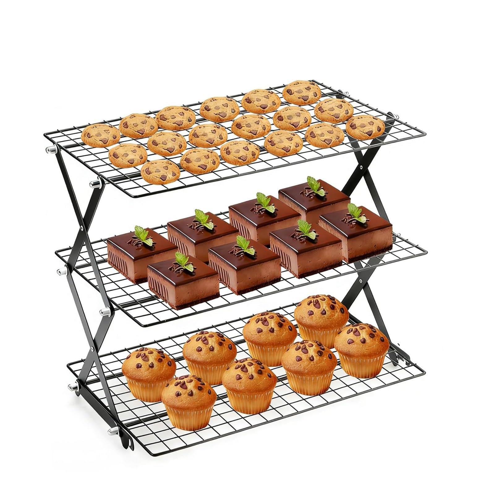 JOUFNING 2/3/4-Tier Collapsible Cooling Racks, Bakery Rack, Detachable Wire Cooling Rack, Stackable Drying Racks, for Cookie Bread Pizza Baking, Gifts for Women(3-Tier)