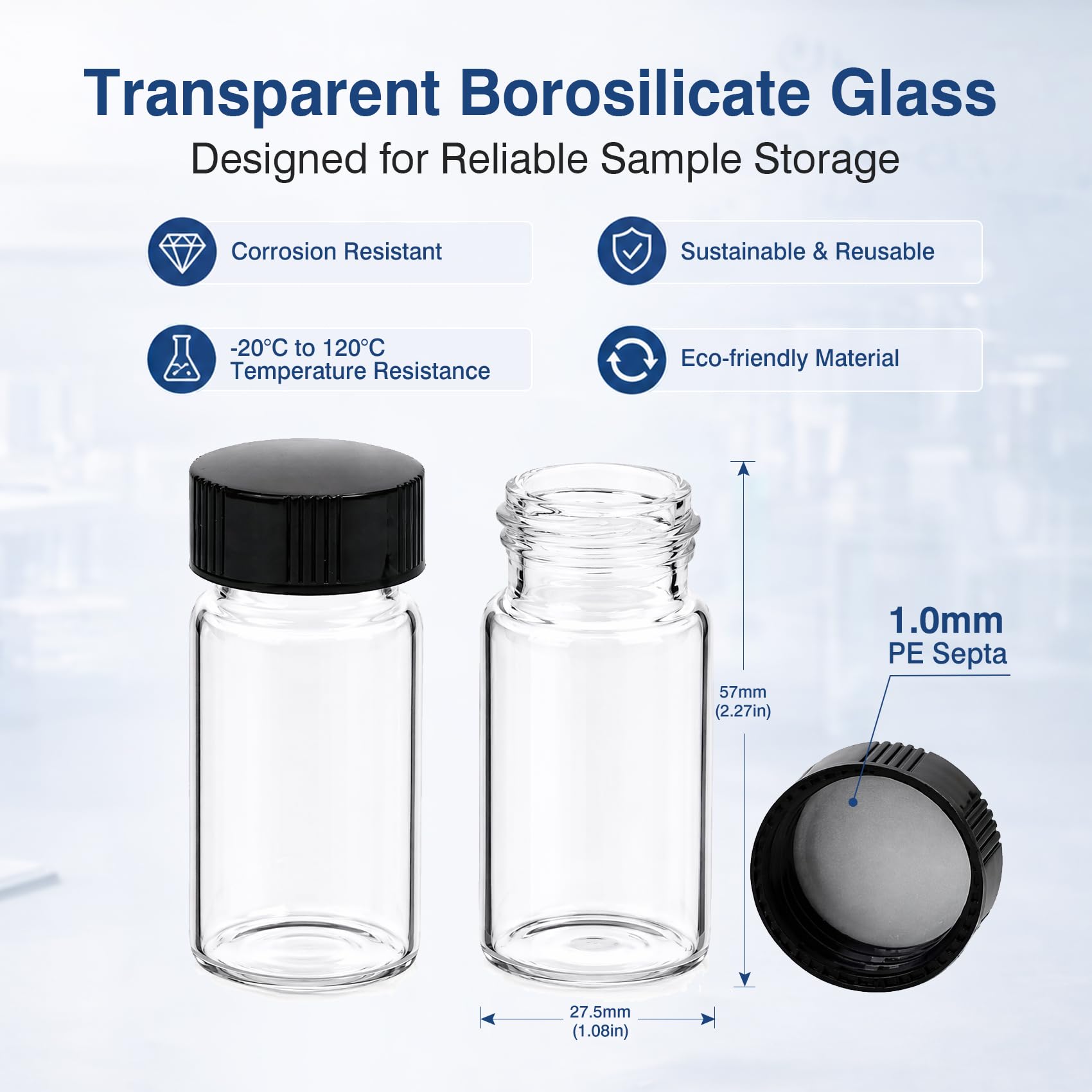 Lot de 100 flacons en verre transparent de 20 ml avec bouchon à vis, flacons d'échantillon anti-fuite avec couvercle