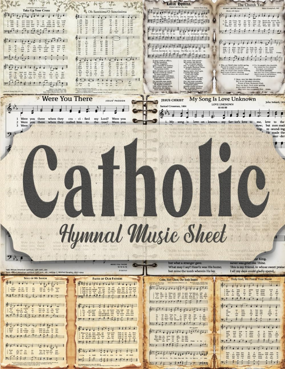 Catholic Hymnal Music Sheet: Vintage Pages of Hymnal Songs for Paper Crafts, Mixed Media, Junk Journals, Scrapbooking, Collage Art, Artist Trading Cards, And More