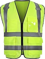 Vista 1 de sesafety Chaleco de seguridad con 9 bolsillos, chaleco reflectante de alta visibilidad, chaleco de seguridad, chaleco de trabajo para hombre