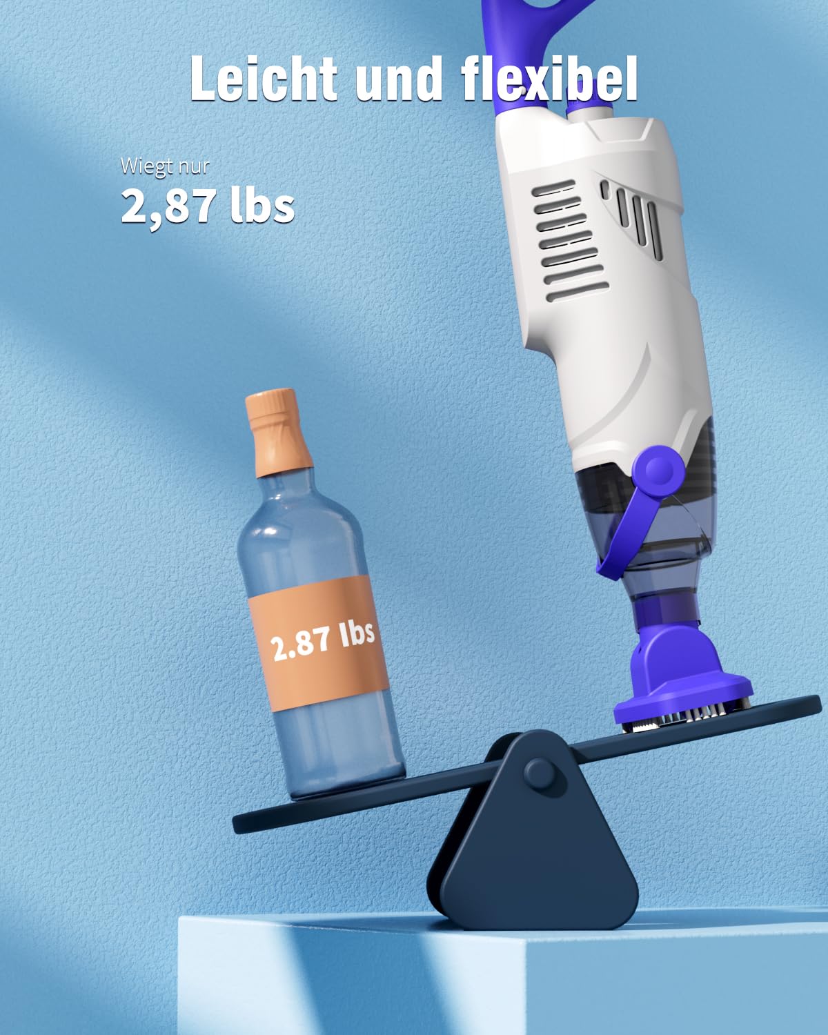 Little Shark Akku-Poolstaubsauger für Aufstellpools und Whirlpools, 60-W-Motor, Starke Saugleistung von 18 GPM, kompakter, 5000-mAh-Akku, 60 Minuten Laufzeit (weiß)