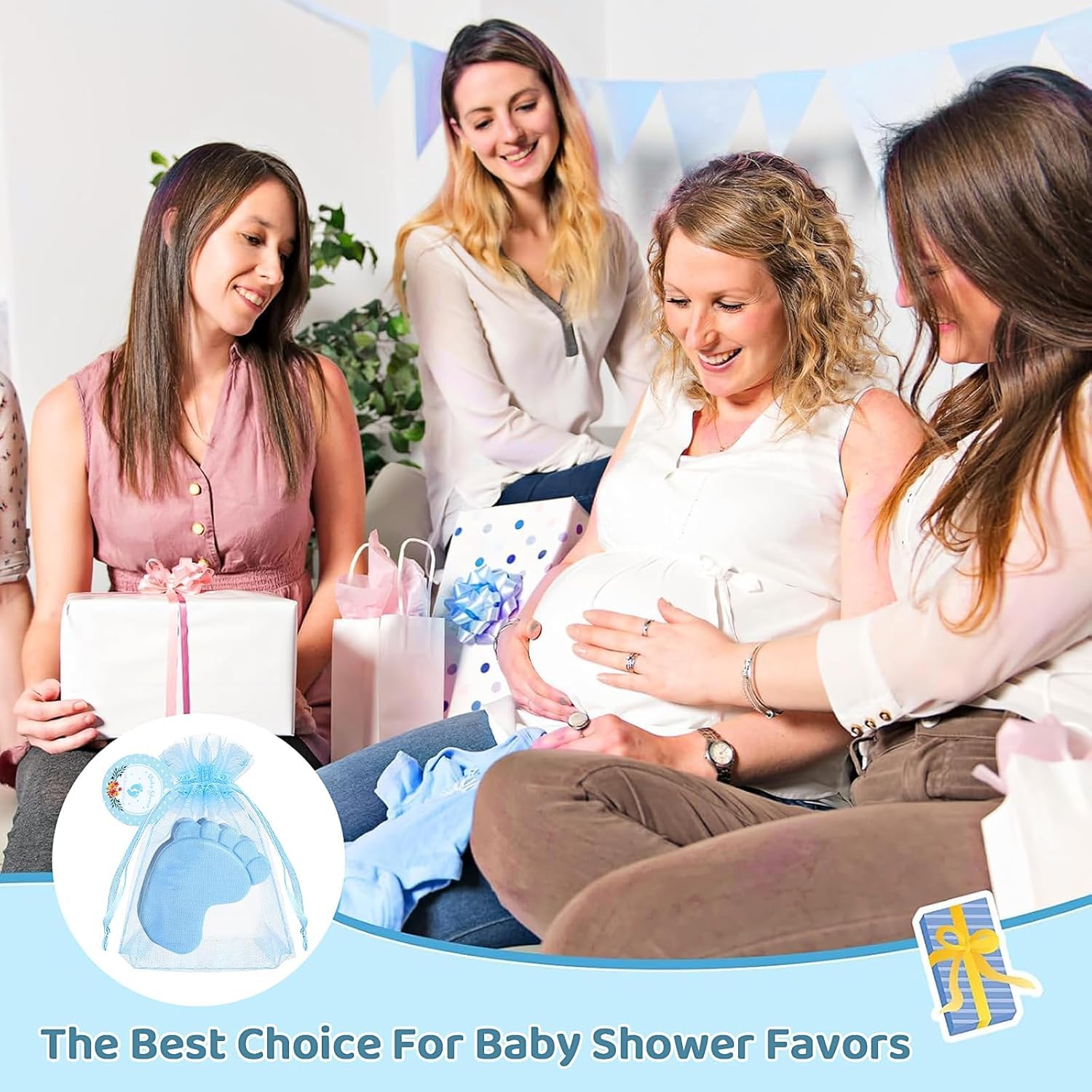 50 Stück Baby-Party-Gastgeschenke, niedlich, handgefertigt, Baby-Fußabdruck, duftende Seifen, Dankeschön, Rückgabe, Preise mit Taschen und Dankeschön-Etiketten für Hochzeit, Geburtstag, Party, Gäste