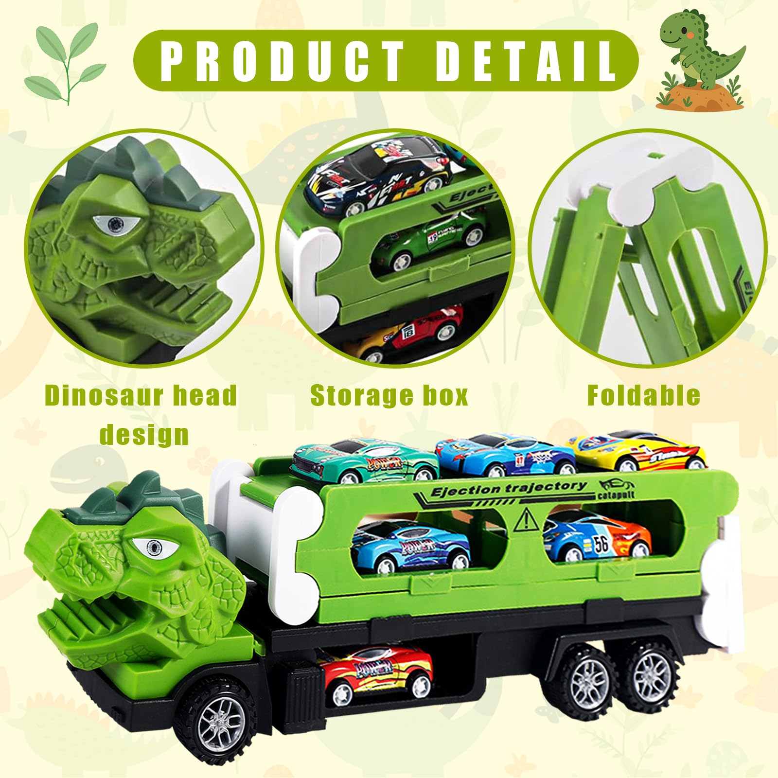 Kit de transport dinosaure 2 en 1 avec 12 voitures jouets en métal, circuit de course portable pour enfants, camion de transport et circuit de course, cadeau pour garçons de 3 à 8 ans