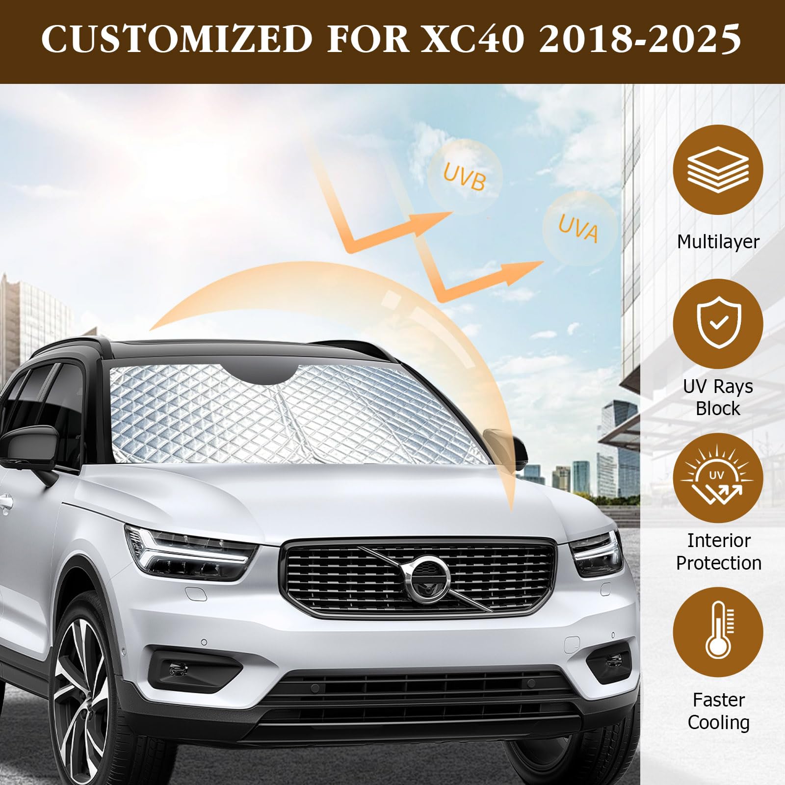 Parasol para parabrisas de coche compatible con Volvo XC40 2018-2025, parabrisas delantero plegable grueso interior para parabrisas de coche, parasol delantero para protección UV y protección contra