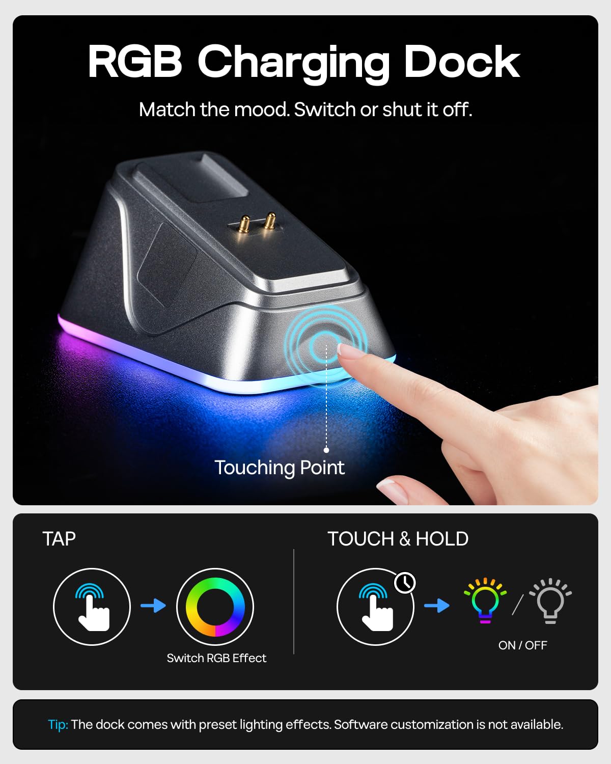 EPOMAKER NEX Pro Ratón Gaming Inalámbrico con Base de Carga RGB | Sensor PixArt PAW3950, 65g, Tasa de Sondeo de 8000Hz, 42K DPI, Tres Modos, Recargable y Software Online