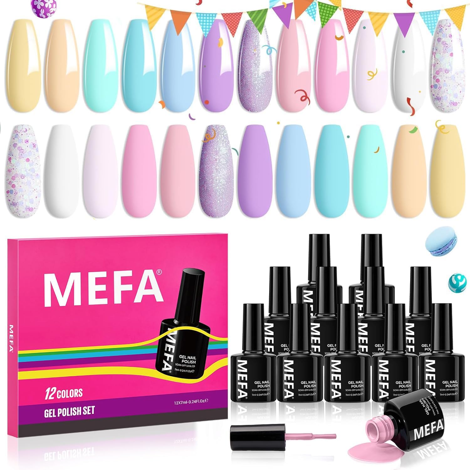 MEFA Esmaltes Semipermanentes para Uñas en Gel, 12 Colores Macaron Rosa Pastel Verde Menta Kit Pintauñas Semipermanentes Uñas de Gel UV LED en Gel Nail Polish Esmalte Uñas para Manicura