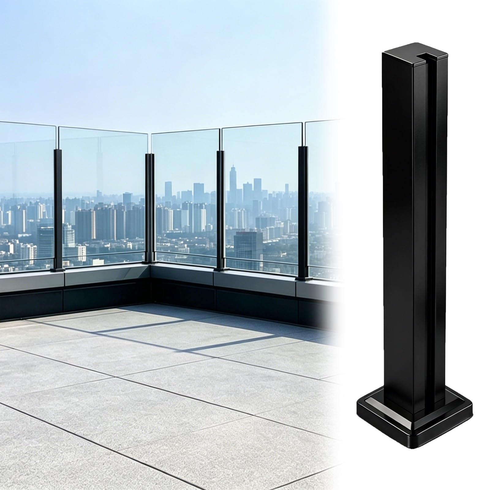 ZJKXJH Terrace Glass Panel Support Post for 10-12mm Thickness, Frameless Glass Baluster Post for Indoor And Outdoor Use, Stainless Steel(End Post-Black,H-37.4in/95cm)