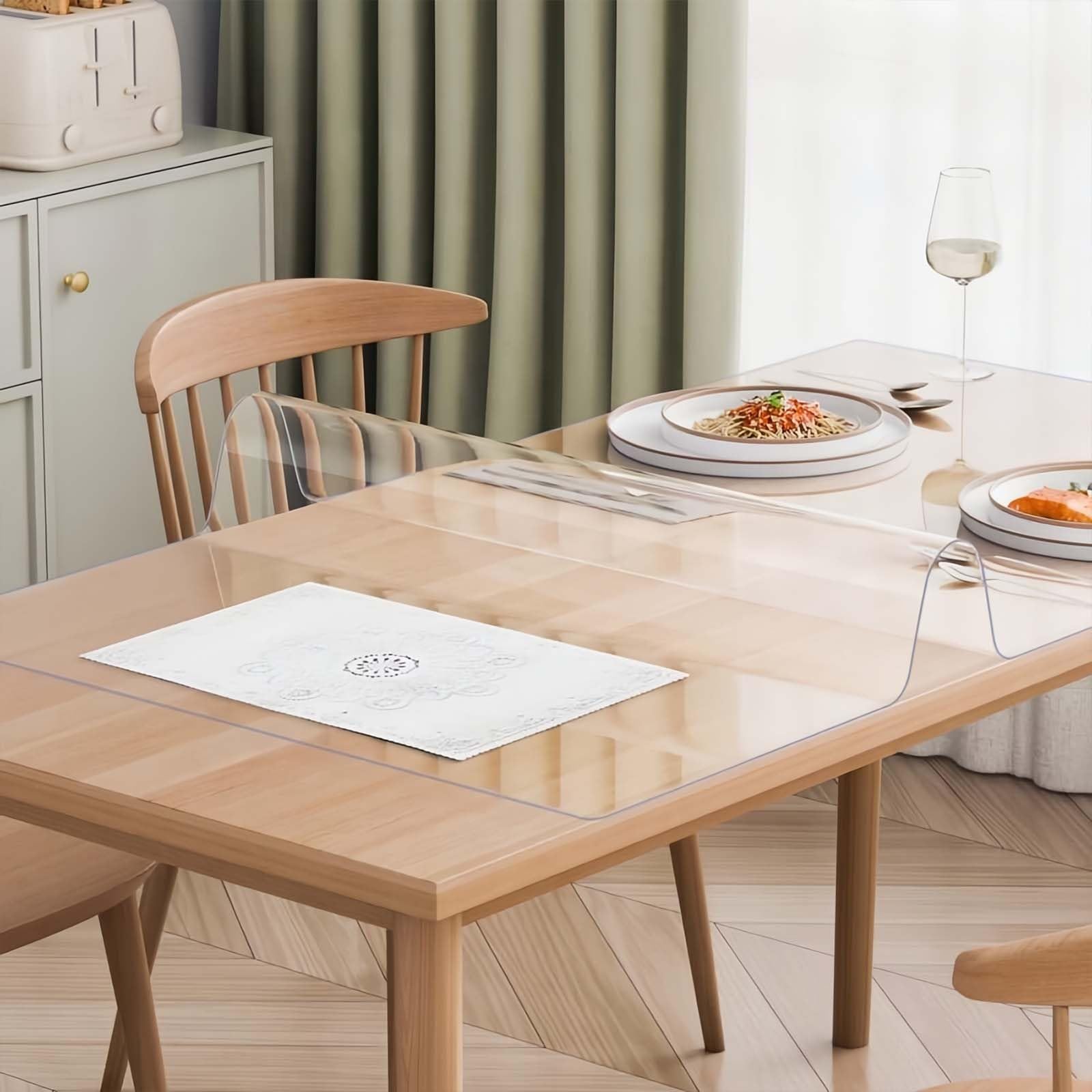 PVC Clear Table Protector,1.5mm Thick Clear Plastic Table Protector Home Table Cover Waterproof,Heat Resistant,Can Be Used in Restaurants, Living Rooms and Cafes(140cm x 240cm)