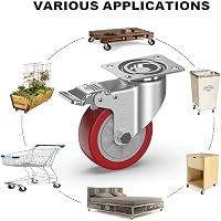 GBL Erős Fékes Forgó Görgő 100mm 600kg Piros Gumi Bútor Kocsi Asztal 3
