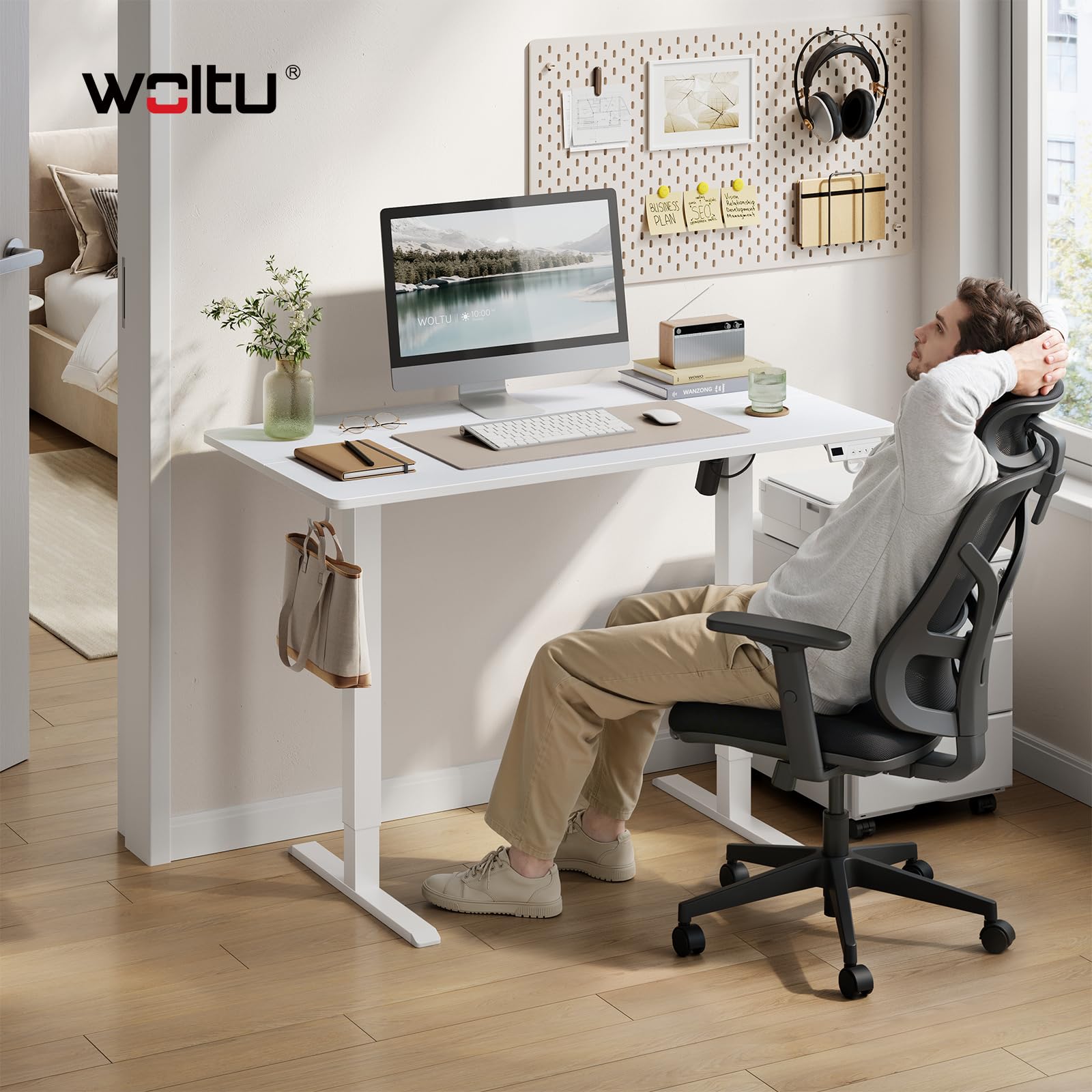 WOLTU Höhenverstellbarer Schreibtisch Elektrisch mit Memory-Funktion & Kollisionsschutz, 80kg Tragkraft, Leise, Computertisch für Homeoffice Arbeitszimmer, 120 x 60 cm, Weiß