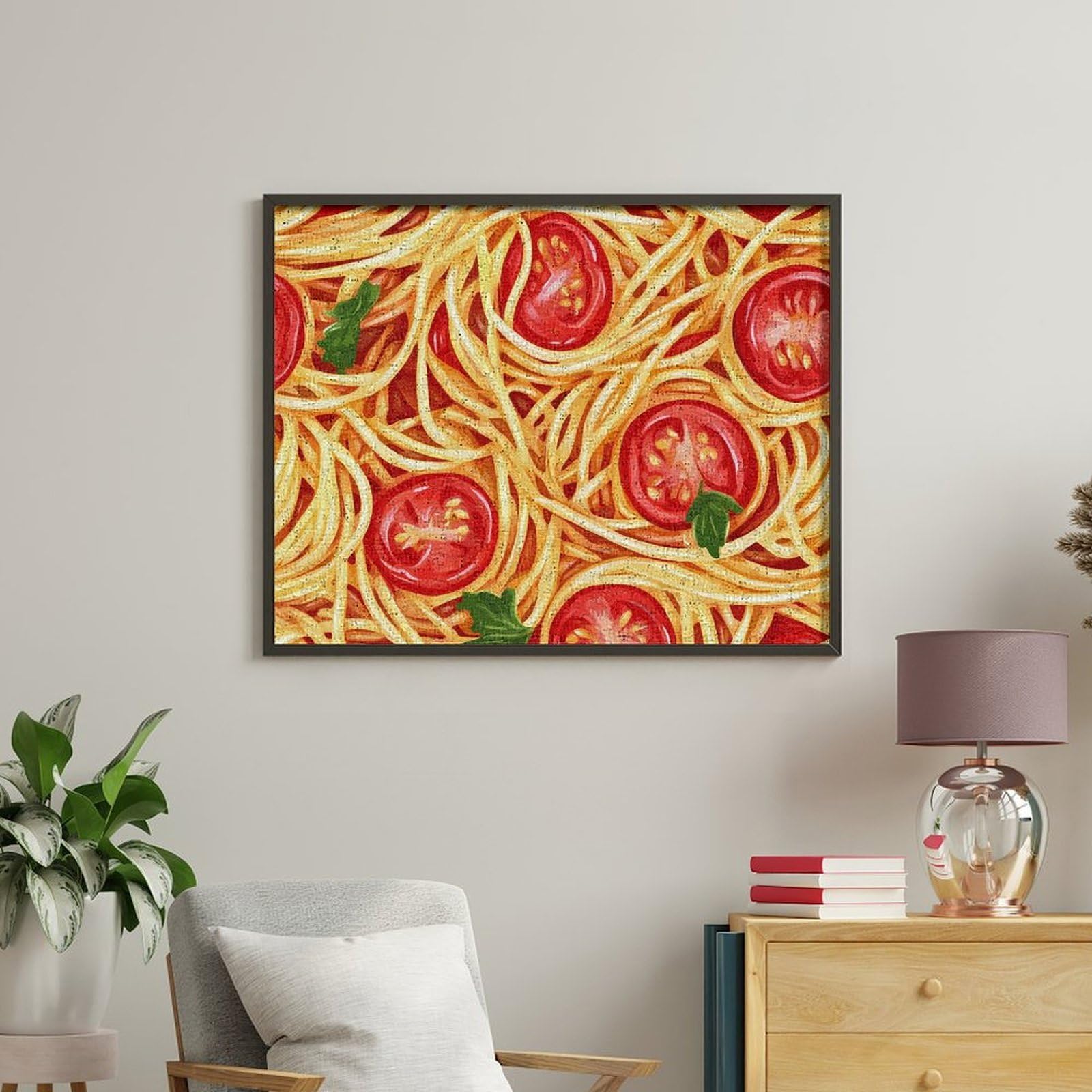 Lustiges Malen nach Zahlen für Erwachsene, Motiv: Spaghetti, Nudeln, Tomatensauce, Baumwolle, digitales Ölgemälde, Heimdekoration, Geschenk, 60 x 75 cm