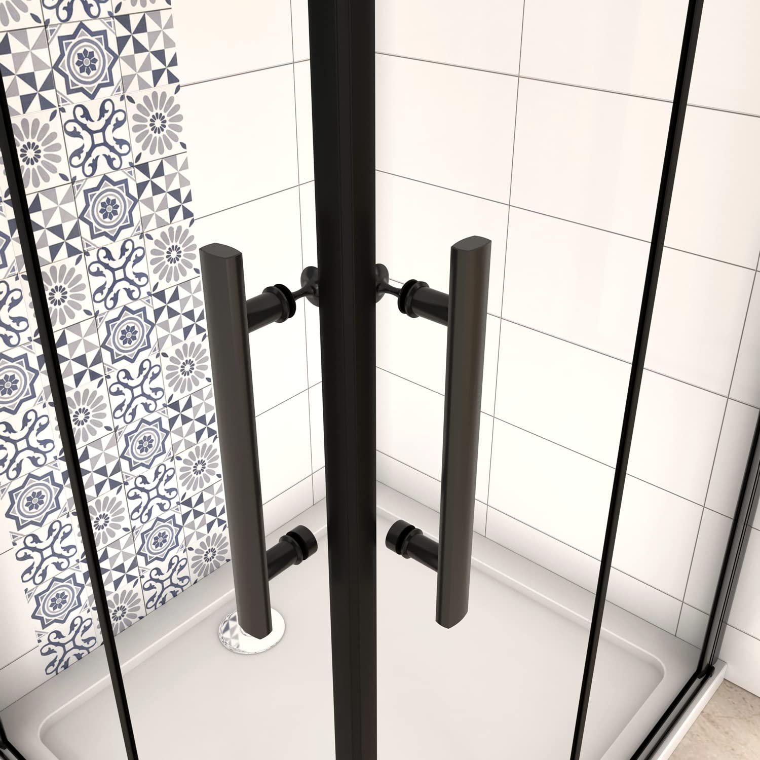 190cm Box Doccia Angolare Doppia Porta Battente Pieghevole 120x80cm in Vetro Temperato Trasparente 5 mm Anticalcare Telaio Nero Opaco
