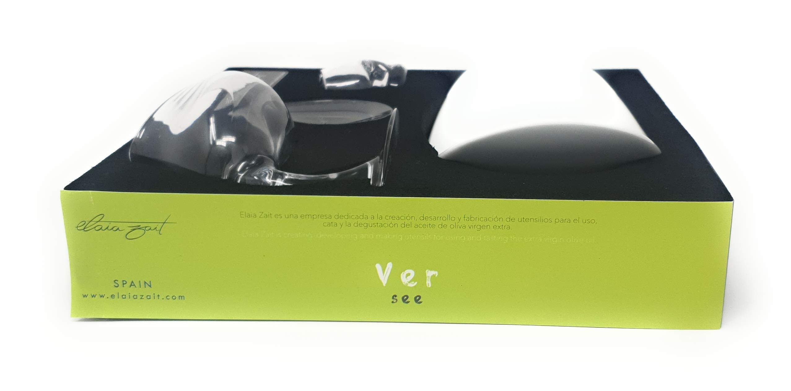 Caja Regalo de degustación de AOVE con Copa hedonista, Tapa, chupito y Plato, para Aceite de Oliva