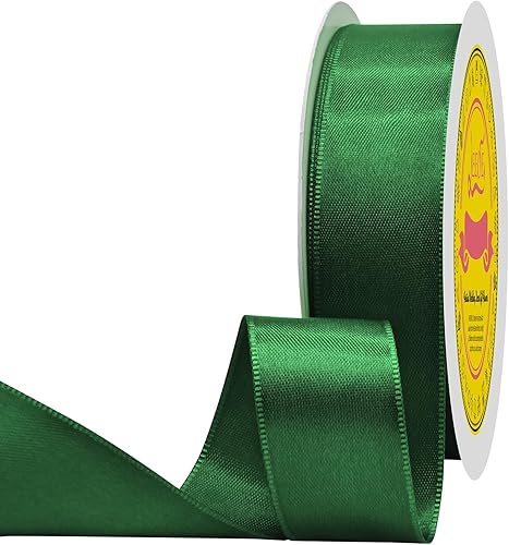 Miniatura 217 de Cinta de satén verde esmeralda de doble cara de 1-1/2 pulgadas x 50 yardas, cinta de poliéster verde esmeralda para envolver regalos, muy adecuada