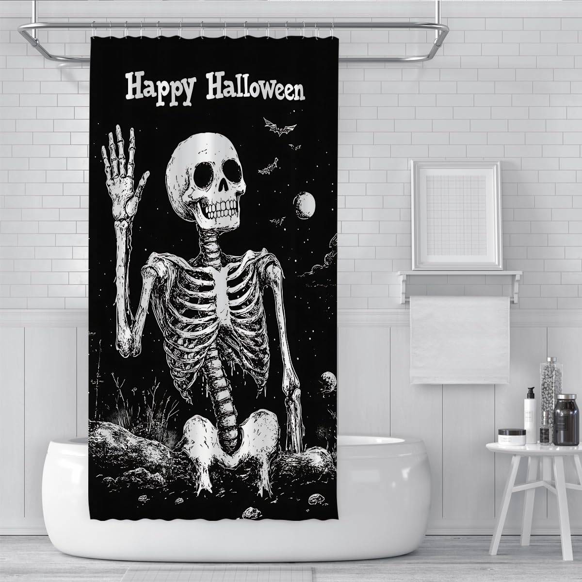 Zestaw zasłon prysznicowych z haczykiem i kołkami prysznicowymi z Halloween 180 x 200 cm