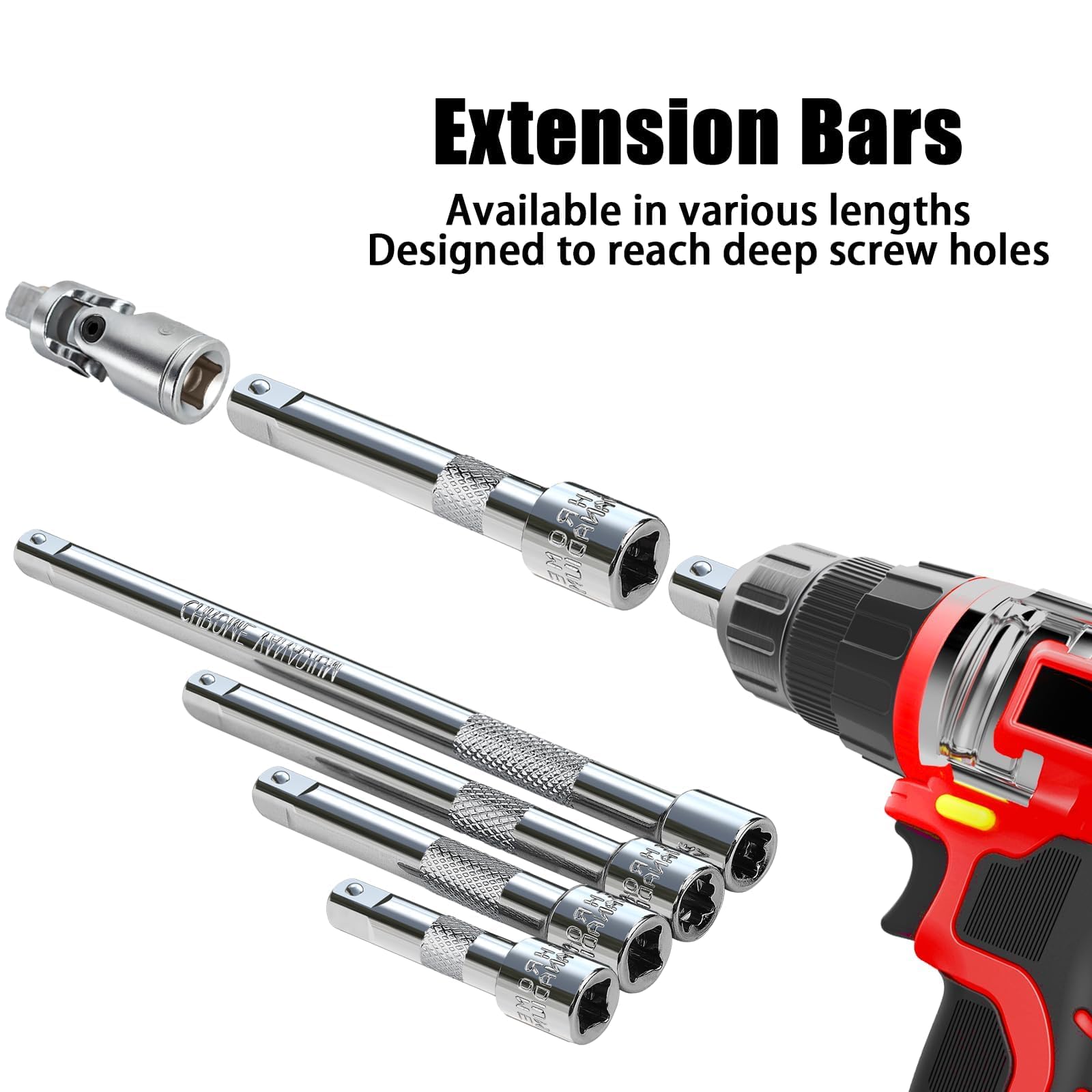 TXXATX 1/4 Drive Socket Extensions - 4pc Set, 50mm, 75mm, 100mm, 150mm CR-V Steel Wrench Extender for Socket Wrench Ratchet - Image 4