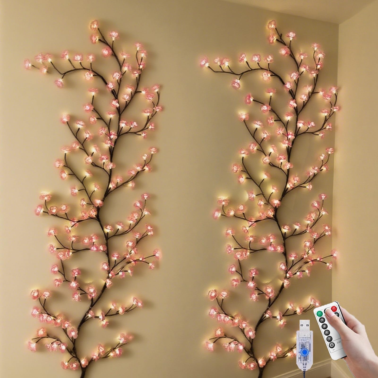 LED Baumzweig Lichter für Wand, Kirschblüte Weide Zweige Dekor Girlande mit 8 Beleuchtungsmodi, geeignet für Innen-, Festival- und Party-Dekoration (144LED)